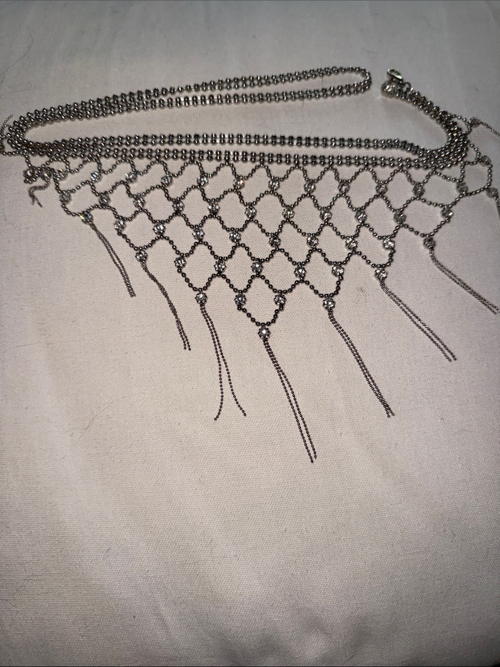 Silver-Tone Chain Fringe - rhinestone detail - 43” - belt  or necklace